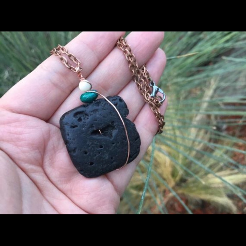 Lava Rock multi gemstone pendant necklace